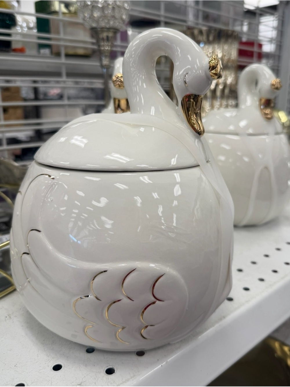 1 White Ceramic Swan Sugar Bowl with Gold Accents